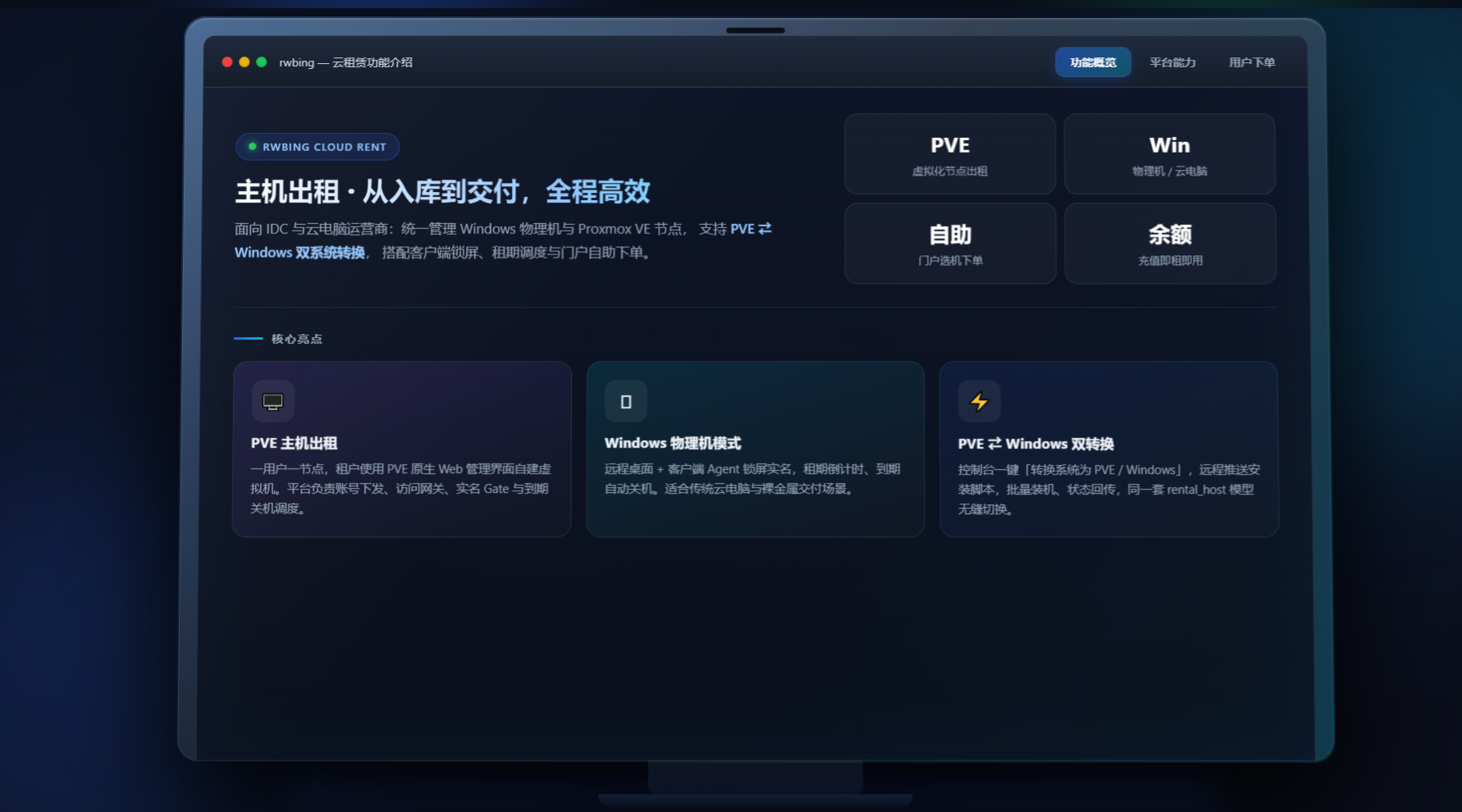 rwbing远程物理机出租管理系统